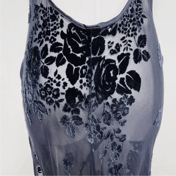 Vintage 90’s Y2K Silk Slip Dress Velvet Silk Dress Maxi Backless Dress Floral - Picture 5 of 8